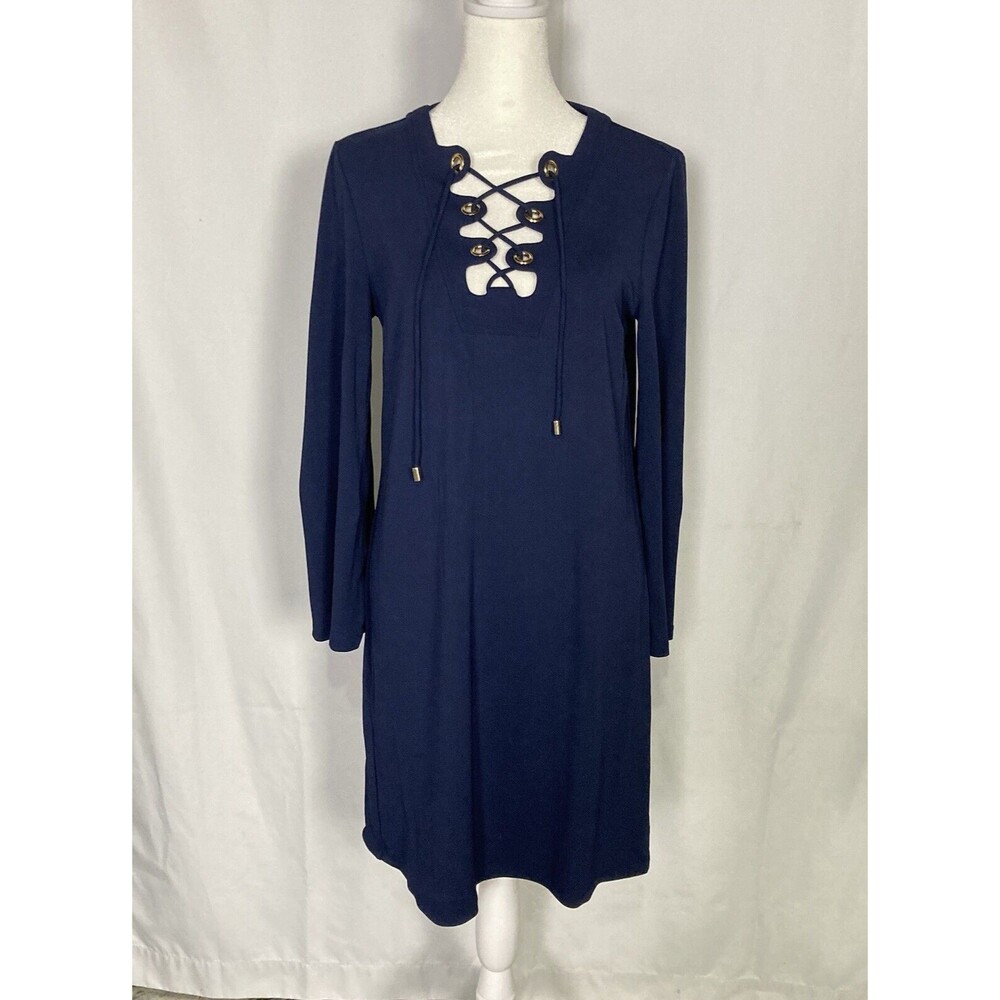 MICHAEL KORS COLLECTION Navy Lace Chest Dress Flare Sleeve 6 Designer EUC